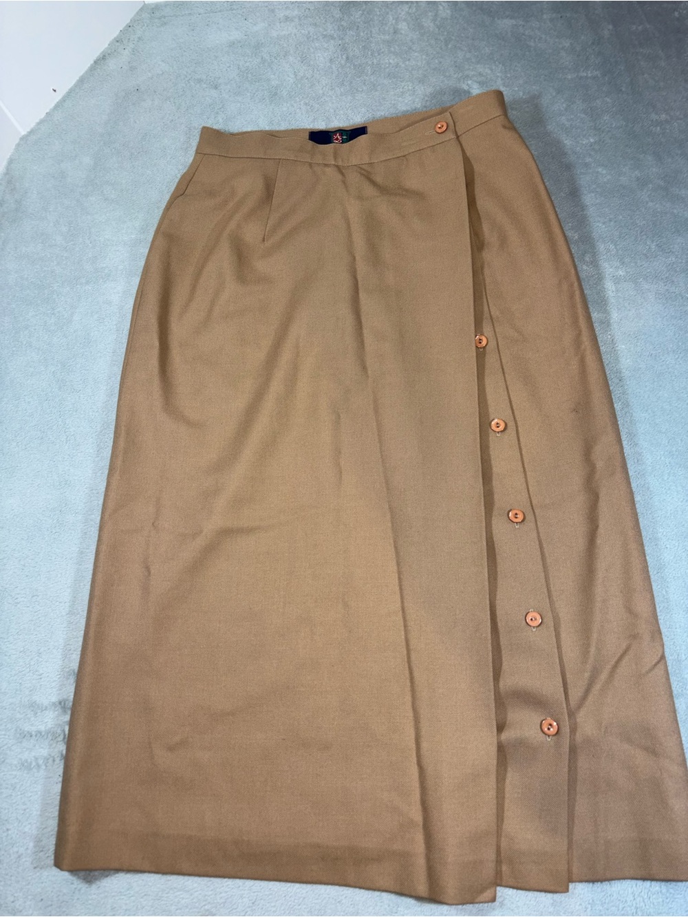 Vintage Aljean of Canada Lined Wrap Midi Skirt Tan Button Side